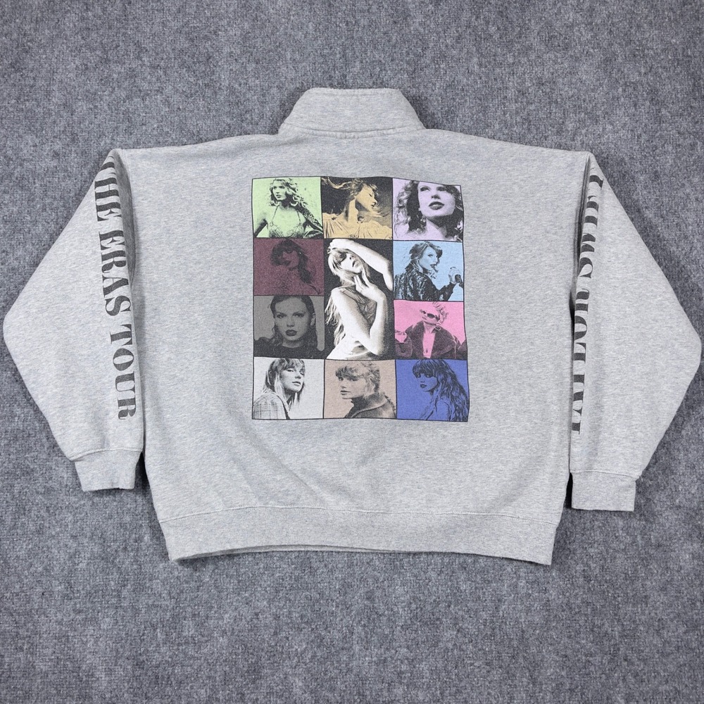 Taylor Swift Quarter Zip Sweatshirt Unisex Small Gray Eras Tour Graphic Pullover